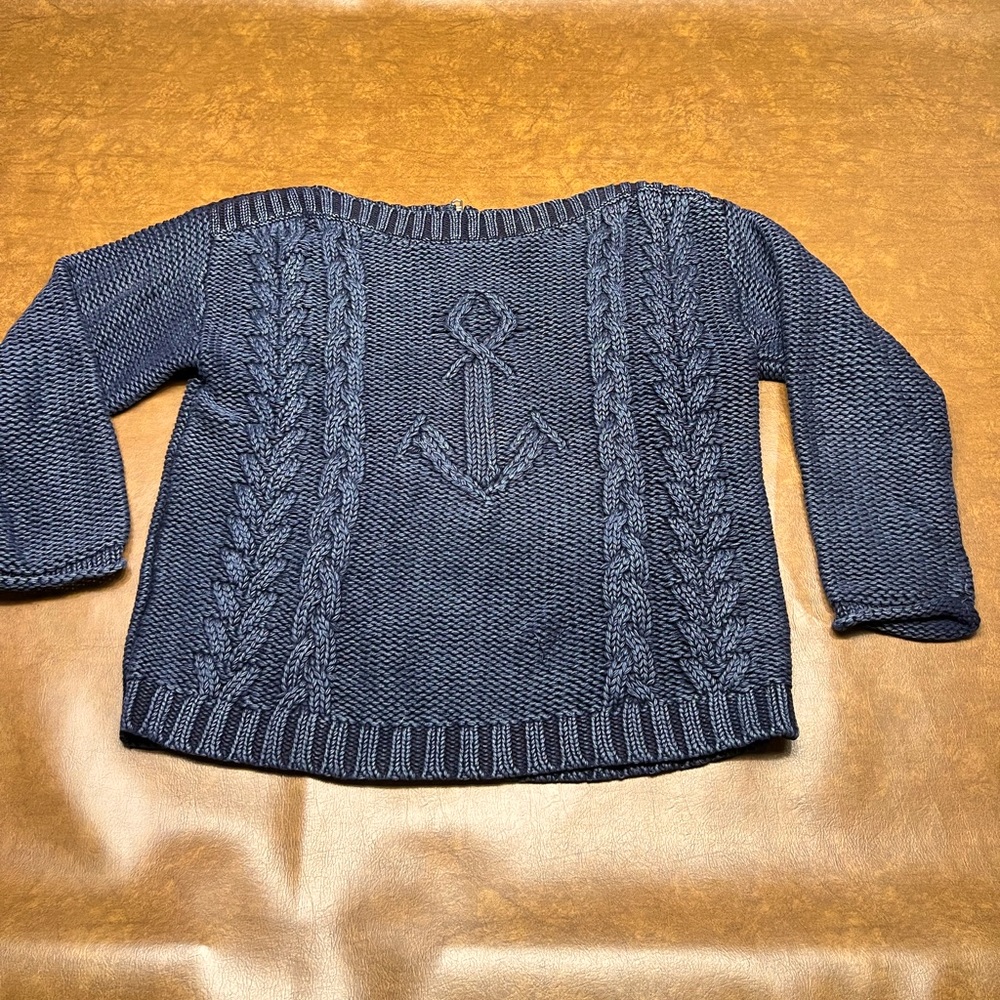 Sperry Top-Sider Navy Nautical Cable Knit Saltwater Anchor Sweater Size M